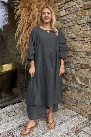 Made in Italy Purdy Pure Cotton Smock Dress Charcoal